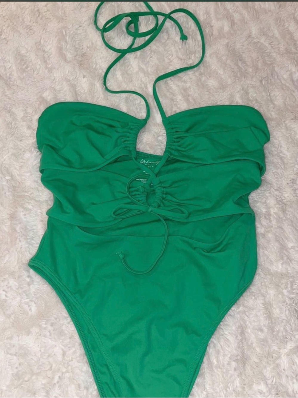 La Hearts Pacsun Emerald Green Ruched One-Piece Swimsuit with Halter Tie Small